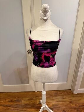 White Fox Boutique Black Spaghetti Strap Cami with Pink & Purple Floral Print